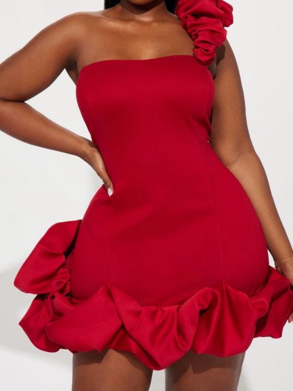 Fashion Nova Red Strapless Ruffle Hem Mini Dress
